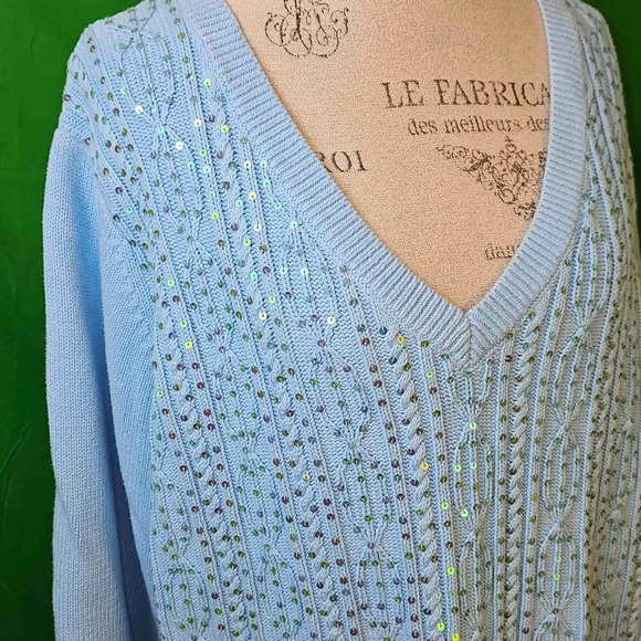 Quacker Factory Womens Blue Embellished V Neck‎ Sweater 2X - Picture 3 of 4